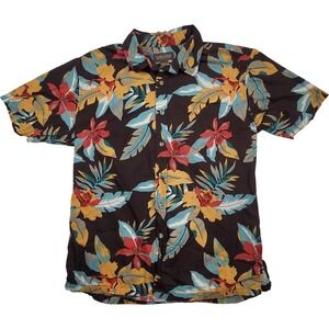 Cooke Street Mens Hawaiian Shirt  Large‎ Brown Aloha Beach Resort  Cotton Floral